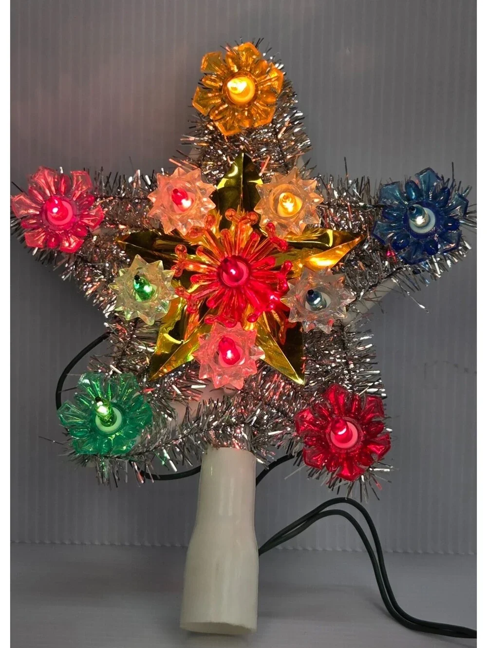 Vintage Beacon 11 Light Tree Top Star Christmas Topper Tinsel Tested Box CP-11